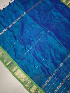 Blue &amp; Green Pure Kanchi Pattu Silk Saree