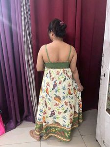 Korean Print Cotton Strappy Dress