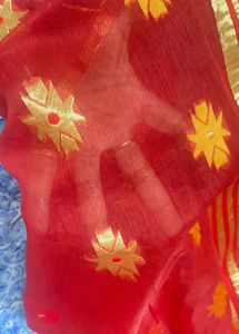 Red &amp; Gold Design Saree with Blouse Piece