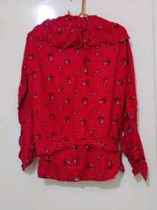 Red Floral Ruffle Top