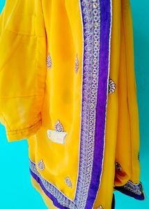 💥Yellow 💛 with Purple 💜 Border Saree