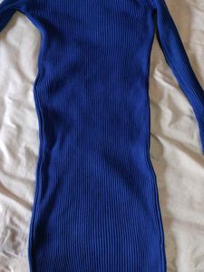 Blue Ribbed Knit Bodycon Dress
