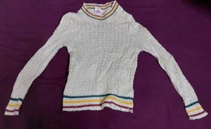 Vintage Sweater with Colorful Trim - Retro Style