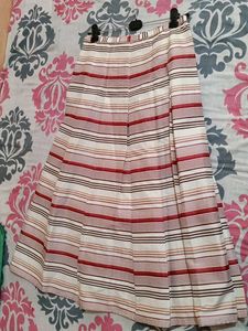 Striped Pleated Midi Skirt
