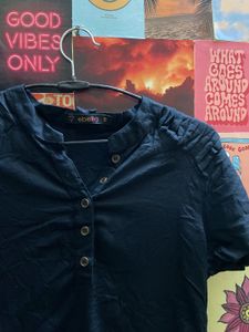 Black Button-Up Short Kurta