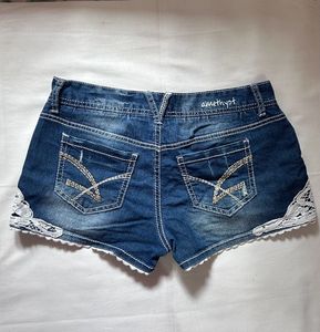 Denim Shorts With Lace Design