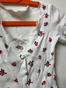 Floral Ribbed Crop Top
