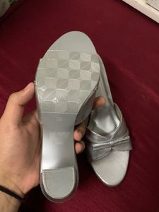 Silver Metro Heels with Bow Detail
