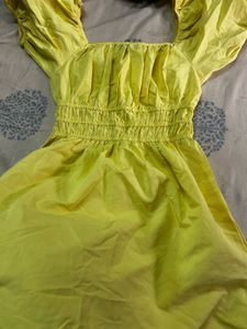 Yellow Puff Sleeve mini Dress