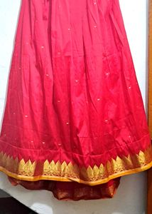 Red &amp; Gold Embroidered Silk Skirt