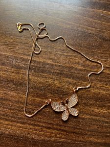Rose Gold Butterfly Pendent With Chain And Rose Gold Heart Rythm Pendent With Chain