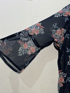 Sheer Floral Print Round Neck Top