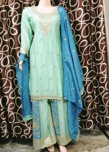 Elegant pure chinon gotta patti plazzo set