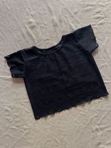 Black Textured Short Sleeve Top