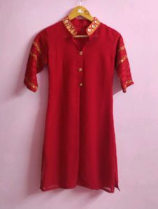 Red Tunic Dress with Gold Detail