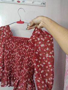 Floral Smocked Red Top