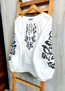 Black Embroidered Peasant Top size-42-44