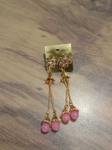 Gold &amp; Pink Dangle Earrings