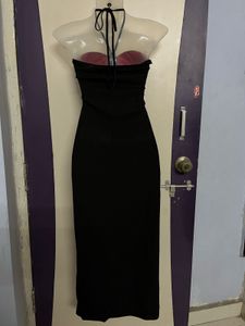 Corset Black Halter Dress with Red Detail