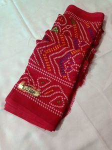 Red Bandhej Print Saree 😍