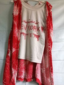 Girls' Cute Top & Skirt Set red and white to