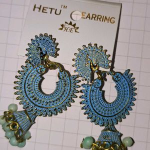 Boho Blue Jhumka Earrings
