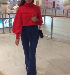 Red Turtle Neck Cropped Sweater