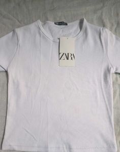 Zara White Ribbed Tee