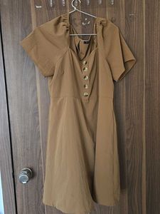 Brown Linen Khaki Colored Dress
