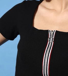 Stylish Black Zip-Up Crop Top