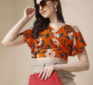 Casual Flared Sleeves Printed Women Multicolor Top