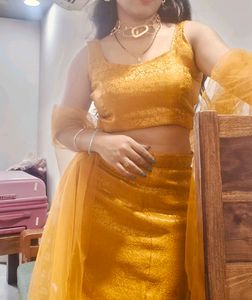Designer Haldi Outfit Slit Skirt With Shrug