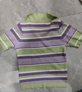 Striped Knit Polo Top