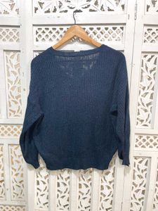 Blue V-Neck Knit Sweater B