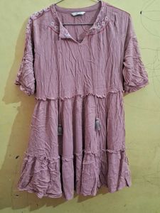 Mauve Embroidered Tassel Mini Dress