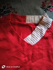 red With White Strip Pure Cotton Sweater