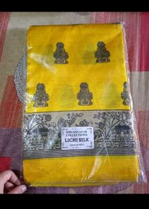 Elegant Yellow Lichi Silk Saree new with tag