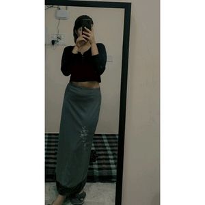 dOlive Green Long Skirt With Velvet Design