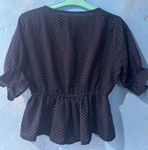 Navy Blue Polka Dot Peplum Top