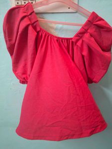 Cute Pink Puff Ruffled  Sleeve Top