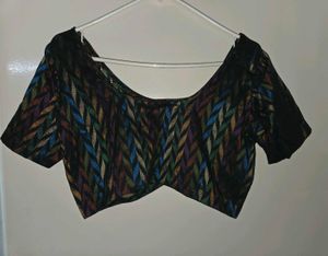 Black cotton blouse with multi color design