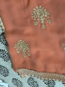 Embroidered Peach Georgette Saree ❗️