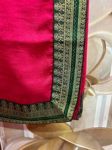 Beautiful Pink Saree With Green Border