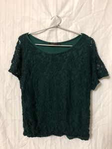 Lace Round Neck Top With Short Sleeve