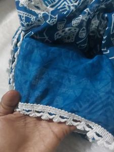 Blue &amp; White Print Fabric with Trim