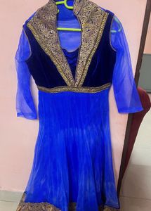 Blue Frock Suit With wide Flare in net #party wear