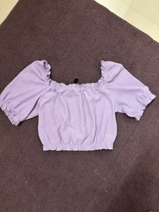 H&amp;m Lavender Puffsleeves Crop Top