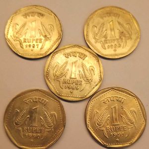 Rare 1987 To 1991 One Rupee Hyderabad Mint Set