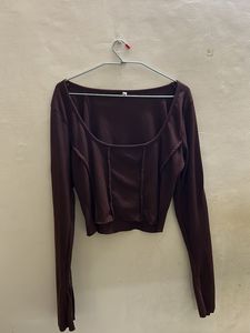 LittleBox India Brown Full Sleeve Crop Top