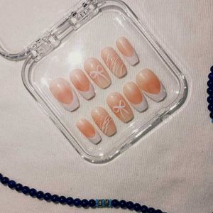 Handmade Costumized Press-On Nails with Bow Design